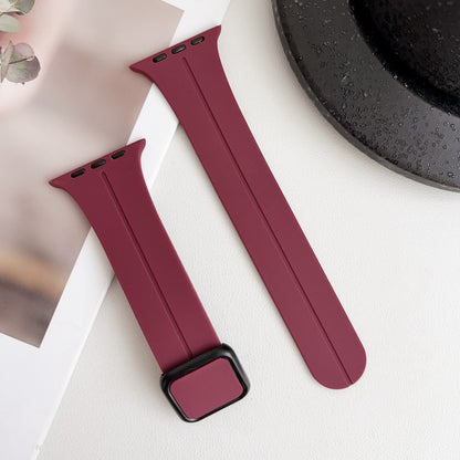 For Apple Watch Series 2 38mm Magnetic Square Buckle Silicone Watch Band(Wine Red) - Watch Bands by PMC Jewellery | Online Shopping South Africa | PMC Jewellery