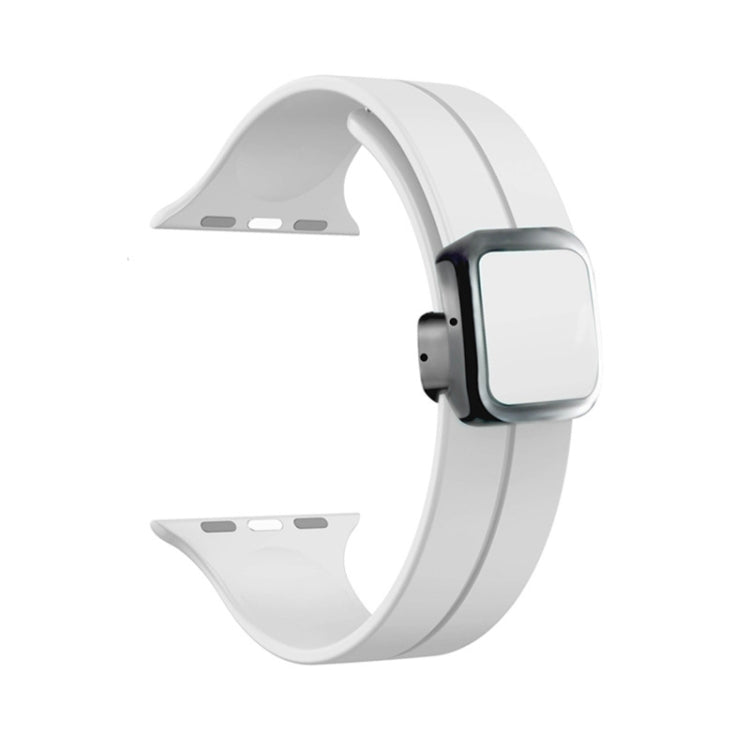 For Apple Watch 42mm Magnetic Square Buckle Silicone Watch Band(White) - Watch Bands by PMC Jewellery | Online Shopping South Africa | PMC Jewellery