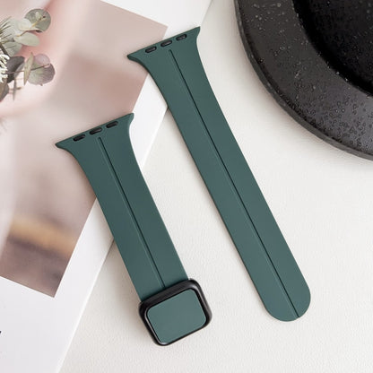 For Apple Watch 38mm Magnetic Square Buckle Silicone Watch Band(Pine Green) - Watch Bands by PMC Jewellery | Online Shopping South Africa | PMC Jewellery