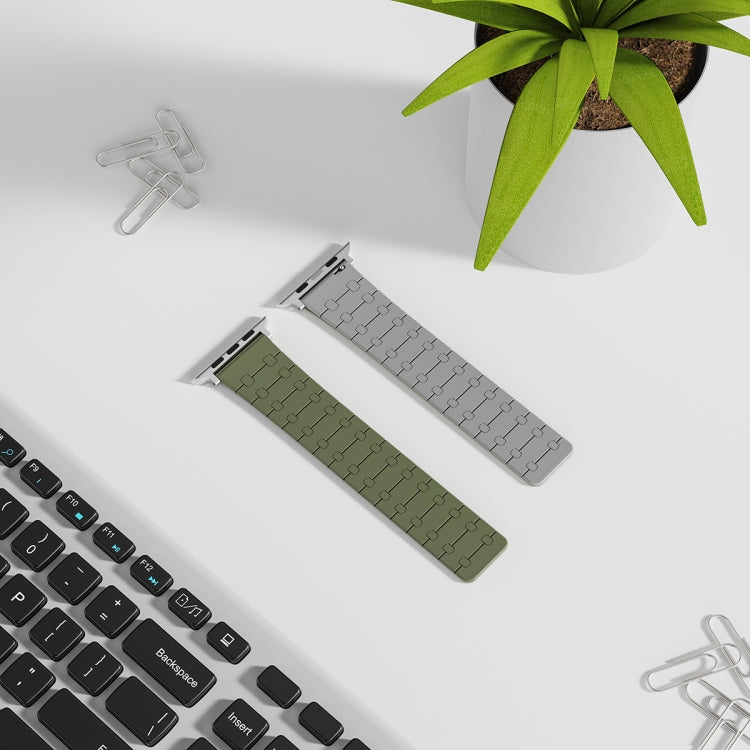 For Apple Watch SE 40mm Two Color Loop Magnetic Silicone Watch Band(Green+Grey) - Watch Bands by PMC TechLife | Online Shopping South Africa | PMC TechLife