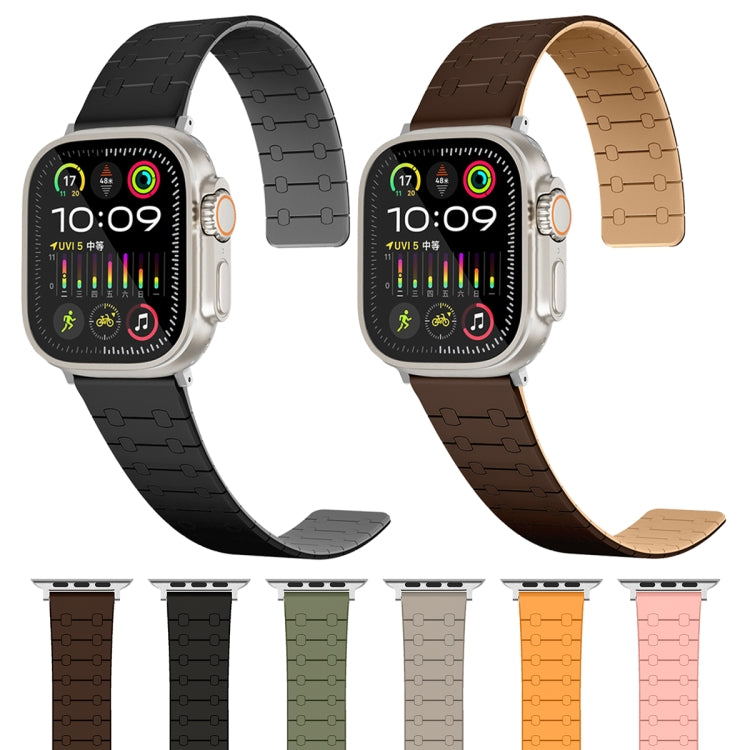 For Apple Watch 42mm Two Color Loop Magnetic Silicone Watch Band(Khaki+Light Green) - Watch Bands by PMC TechLife | Online Shopping South Africa | PMC TechLife