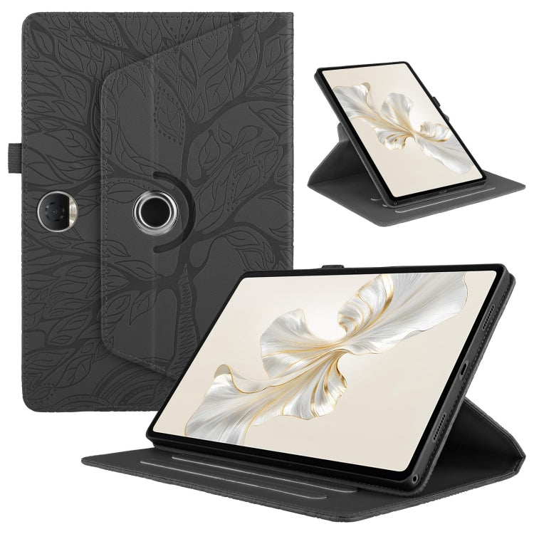 For Honor Pad 9 Tree Life Embossed Rotation Leather Tablet Case(Black) - Honor by PMC TechLife | Online Shopping South Africa | PMC TechLife | Buy Now Pay Later Mobicred