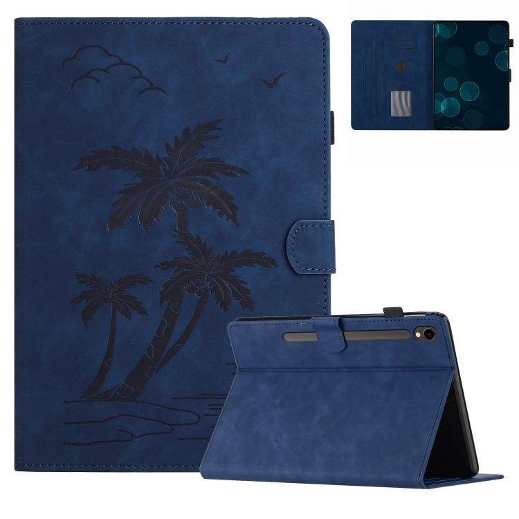 For Samsung Galaxy Tab S9 X710/X716B/X718U Coconut Tree Embossed Smart Leather Tablet Case(Blue) - Galaxy Tab S9 Cases by PMC Jewellery | Online Shopping South Africa | PMC Jewellery | Buy Now Pay Later Mobicred