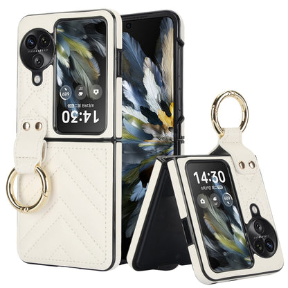 For OPPO Find N3 Flip V-shaped PU Hybrid TPU Ring Holder Phone Case(White) - Find N3 Flip Cases by PMC Jewellery | Online Shopping South Africa | PMC Jewellery | Buy Now Pay Later Mobicred