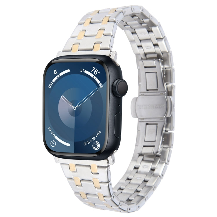 For Apple Watch Series 9 41mm Double T Stainless Steel Watch Band(Silver Gold) - Watch Bands by PMC Jewellery | Online Shopping South Africa | PMC Jewellery