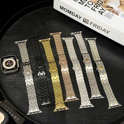 For Apple Watch Series 9 41mm Double T Stainless Steel Watch Band(Silver Gold) - Watch Bands by PMC Jewellery | Online Shopping South Africa | PMC Jewellery