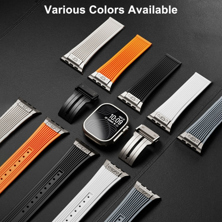 For Apple Watch 42mm Vertical Texture Titanium Buckle Elastic Silicone Watch Band(Black) - free shipping - PMC TechLife - Order now!