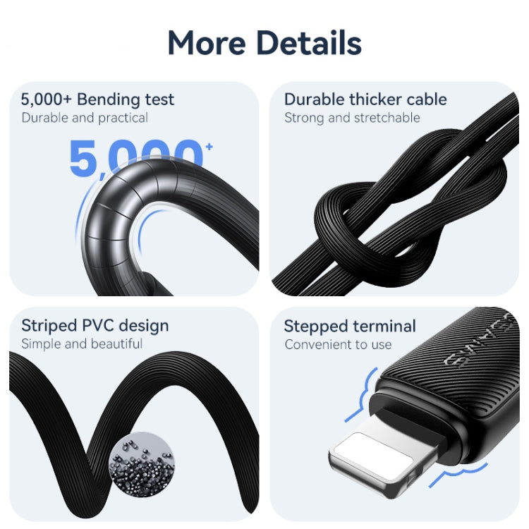 USAMS US-SJ689 USB to 8 Pin 2.4A Striped Fast Charge Data Cable, Length:1m(Black) - Normal Style Cable by USAMS | Online Shopping South Africa | PMC Jewellery | Buy Now Pay Later Mobicred