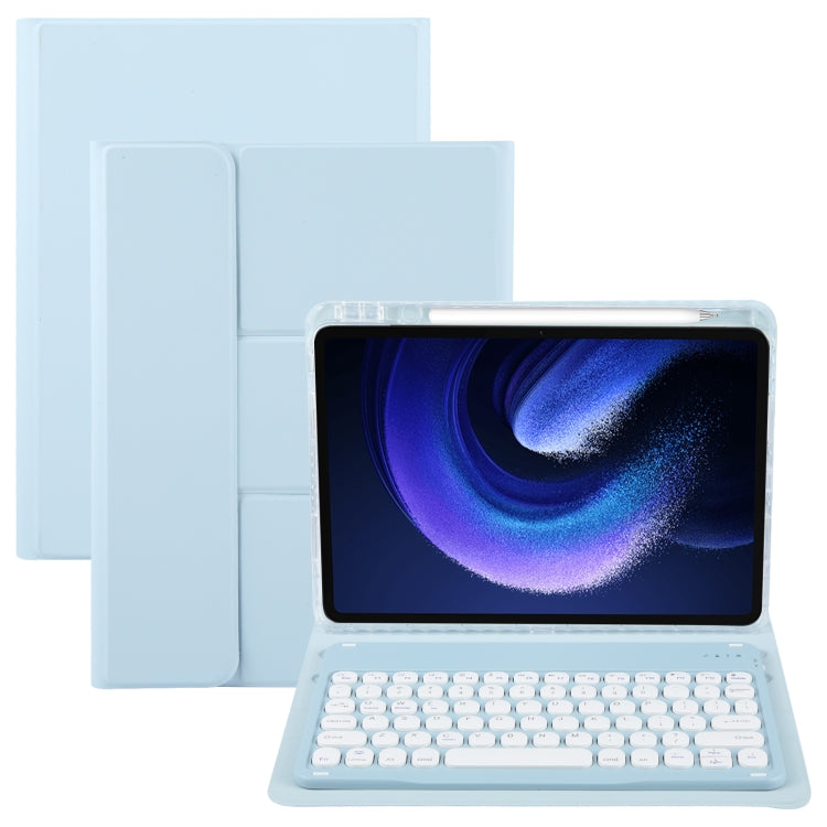 For Xiaomi Pad 6 Round Button Bluetooth Keyboard Rotatable Holder Leather Case(Sky Blue) - Others Keyboard by PMC TechLife | Online Shopping South Africa | PMC TechLife