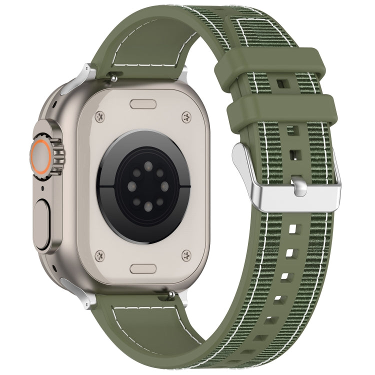 For Apple Watch Series 7 45mm Ordinary Buckle Hybrid Nylon Braid Silicone Watch Band(Green) - Watch Bands by PMC Jewellery | Online Shopping South Africa | PMC Jewellery