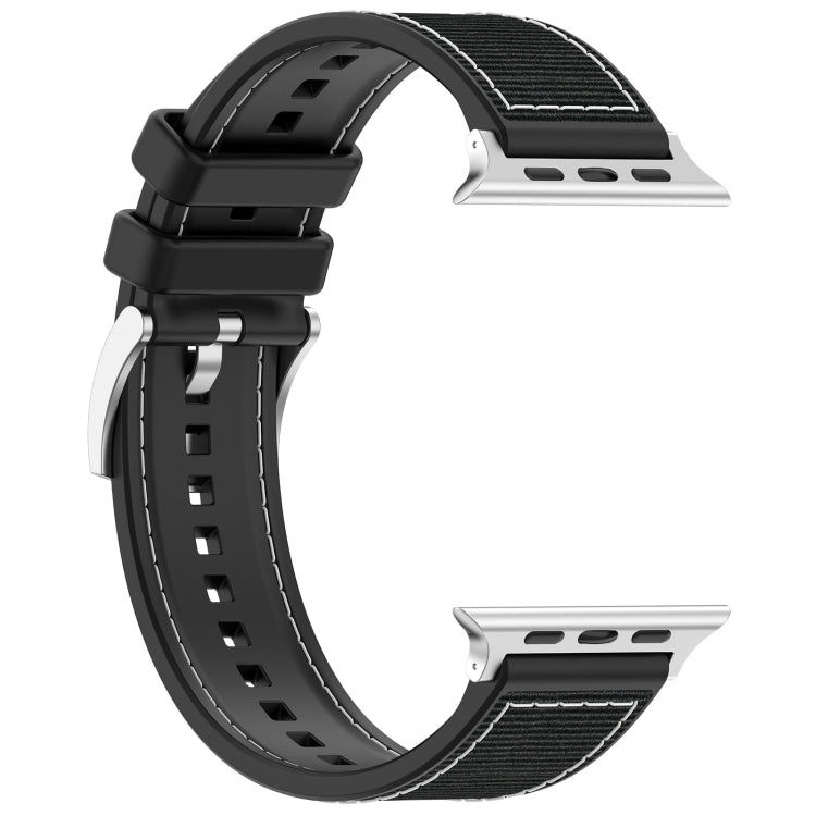 For Apple Watch Series 9 41mm Official Buckle Hybrid Nylon Braid Silicone Watch Band(Black) - Watch Bands by PMC Jewellery | Online Shopping South Africa | PMC Jewellery