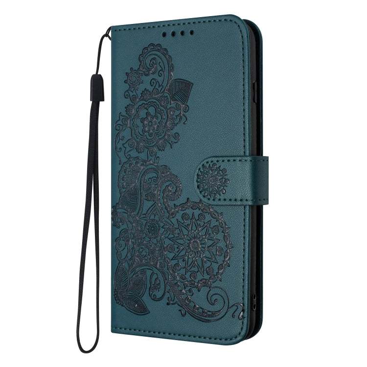For iPhone SE 2024 Datura Flower Embossed Flip Leather Phone Case(Dark Green) - More iPhone Cases by PMC Jewellery | Online Shopping South Africa | PMC Jewellery | Buy Now Pay Later Mobicred