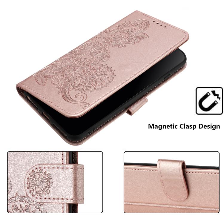 For iPhone 17 Pro Max Datura Flower Embossed Flip Leather Phone Case(Rose Gold) - free shipping - PMc TechLife - Order now!