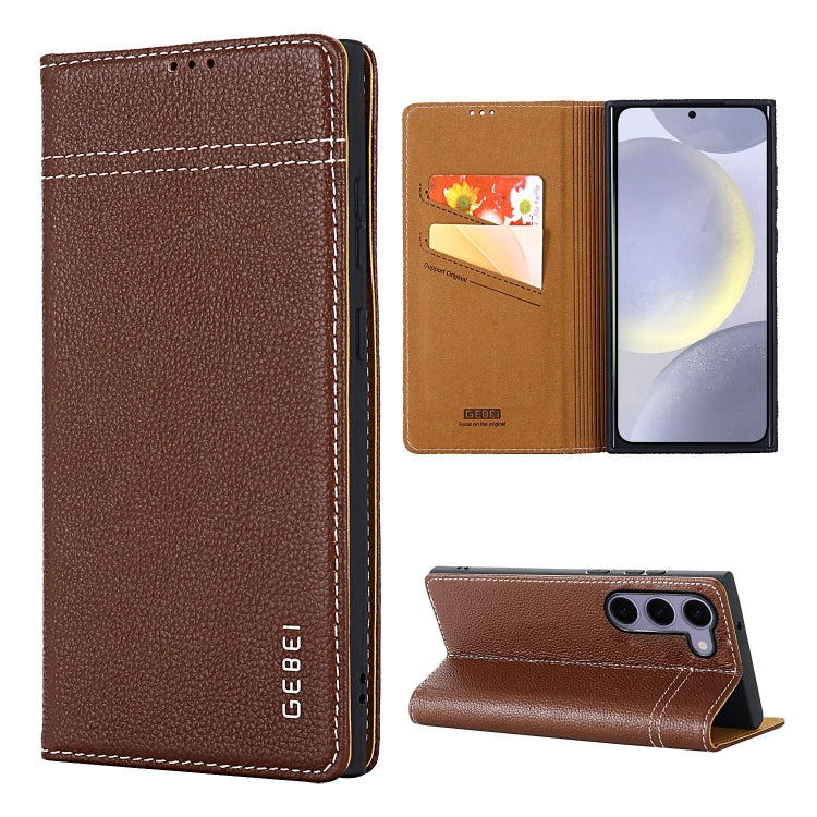 For Samsung Galaxy S24 5G GEBEI Top-grain Horizontal Flip Leather Phone Case(Brown) - Galaxy S24 5G Cases by GEBEI | Online Shopping South Africa | PMC Jewellery | Buy Now Pay Later Mobicred