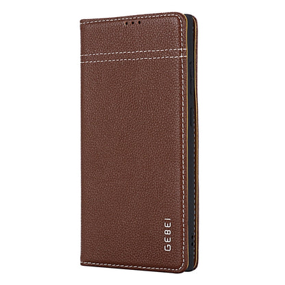 For Samsung Galaxy S24 5G GEBEI Top-grain Horizontal Flip Leather Phone Case(Brown) - Galaxy S24 5G Cases by GEBEI | Online Shopping South Africa | PMC Jewellery | Buy Now Pay Later Mobicred