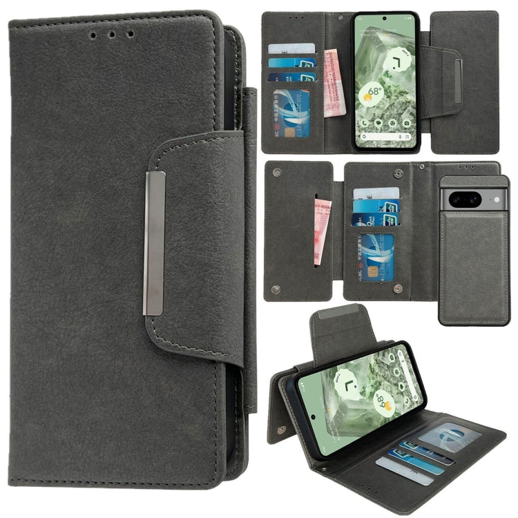 For Google Pixel 7a Multifunctional 7-Card Wallet Leather Phone Case(Grey) - Google Cases by PMC TechLife | Online Shopping South Africa | PMC TechLife | Buy Now Pay Later Mobicred