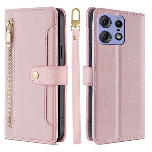 For Motorola Edge 50 Pro 5G Sheep Texture Cross-body Zipper Wallet Leather Phone Case(Pink) - Motorola Cases by PMC Jewellery | Online Shopping South Africa | PMC Jewellery | Buy Now Pay Later Mobicred