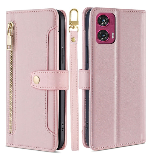 For Motorola Edge 50 Fusion 5G Sheep Texture Cross-body Zipper Wallet Leather Phone Case(Pink) - Motorola Cases by PMC Jewellery | Online Shopping South Africa | PMC Jewellery | Buy Now Pay Later Mobicred