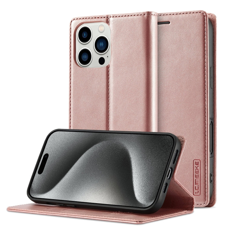 For iPhone 16 Pro Max LC.IMEEKE Strong Magnetism Microfiber Leather Phone Case(Rose Gold) - iPhone 16 Pro Max Cases by LC.IMEEKE | Online Shopping South Africa | PMC Jewellery | Buy Now Pay Later Mobicred