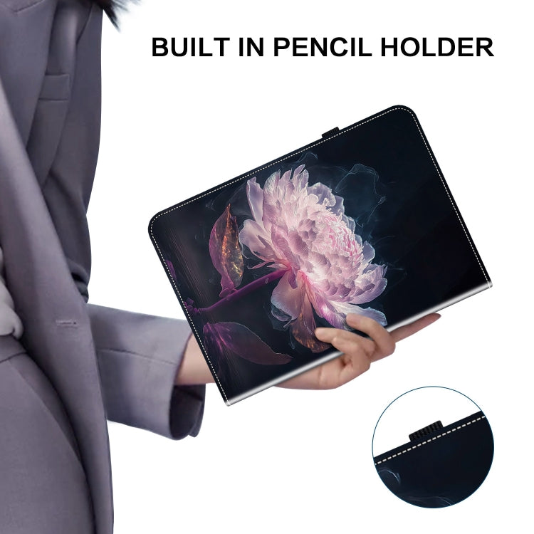 For Honor Pad 9 12.1 Crystal Texture Painted Leather Tablet Case(Purple Peony) - Honor by PMC TechLife | Online Shopping South Africa | PMC TechLife | Buy Now Pay Later Mobicred