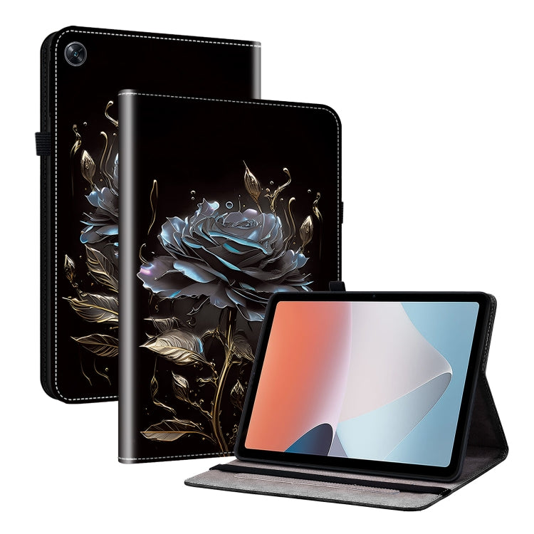 For OPPO Pad Air Crystal Texture Painted Leather Tablet Case(Black Rose) - OPPO by PMC TechLife | Online Shopping South Africa | PMC TechLife | Buy Now Pay Later Mobicred