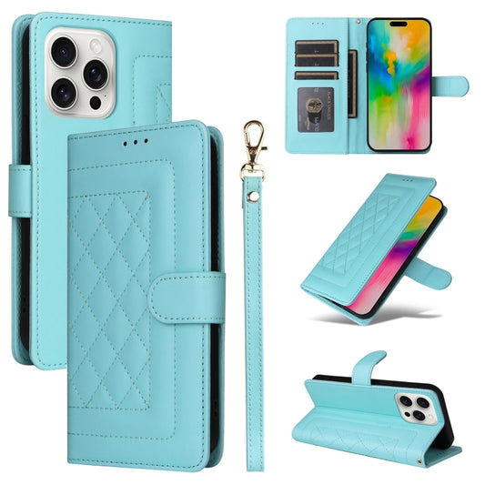 For iPhone 16 Pro Diamond Lattice Leather Flip Phone Case(Mint Green) - iPhone 16 Pro Cases by PMC Jewellery | Online Shopping South Africa | PMC Jewellery | Buy Now Pay Later Mobicred