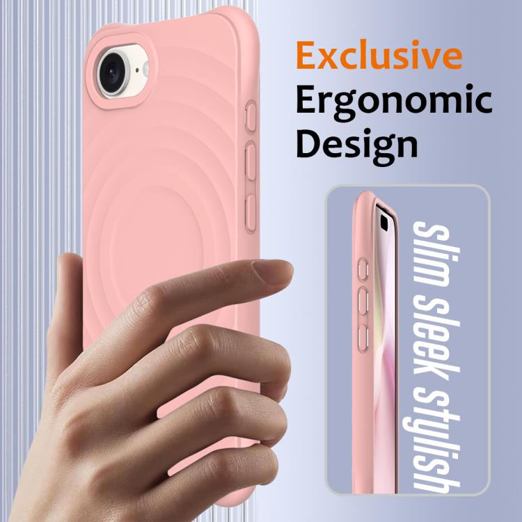 For iPhone 16e Wave Texture MagSafe Magnetic Liquid Silicone Phone Case(Pink) - iPhone 16e Cases by PMC TechLife | Online Shopping South Africa | PMC TechLife | Buy Now Pay Later Mobicred
