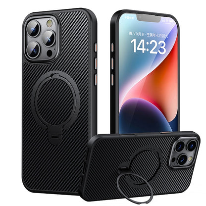 For iPhone 16 Pro Max Double Ring MagSafe Holder Carbon Fiber Phone Case(Black) - iPhone 16 Pro Max Cases by PMC Jewellery | Online Shopping South Africa | PMC Jewellery | Buy Now Pay Later Mobicred