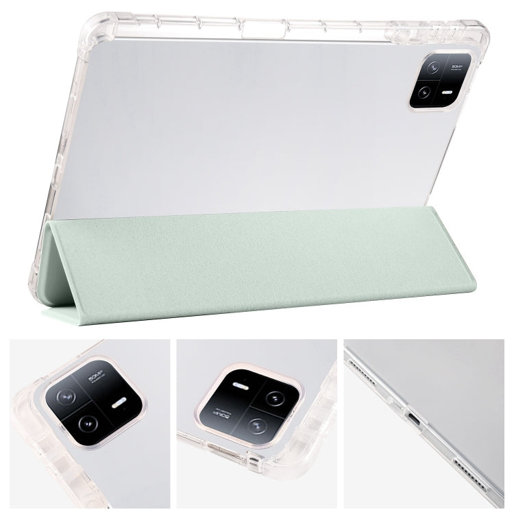 For iPad Air 13 2024 3-fold Clear TPU Smart Leather Tablet Case with Pen Slot(Light Green) - iPad Air 13 2024 Cases by PMC Jewellery | Online Shopping South Africa | PMC Jewellery | Buy Now Pay Later Mobicred