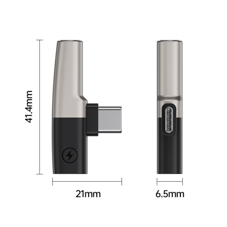 2 in 1 USB-C / Type-C to 3.5mm + USB-C / Type-C DAC Audio Phone Charging Adapter(Tarnish) - Type-C Adapter by PMC TechLife | Online Shopping South Africa | PMC TechLife | Buy Now Pay Later Mobicred
