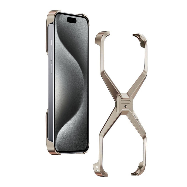 For iPhone 15 Pro Frameless X-shaped Metal Phone Case(Titanium Gold) - iPhone 15 Pro Cases by PMC Jewellery | Online Shopping South Africa | PMC Jewellery | Buy Now Pay Later Mobicred