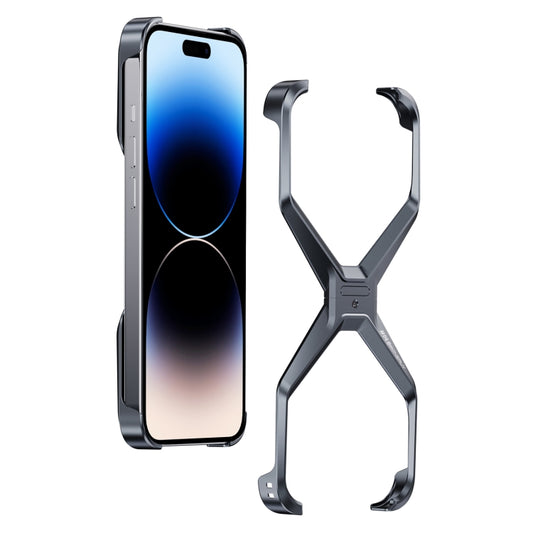 For iPhone 13 Pro / 14 Pro Frameless X-shaped Metal Phone Case(Grey) - iPhone 14 Pro Cases by PMC Jewellery | Online Shopping South Africa | PMC Jewellery | Buy Now Pay Later Mobicred