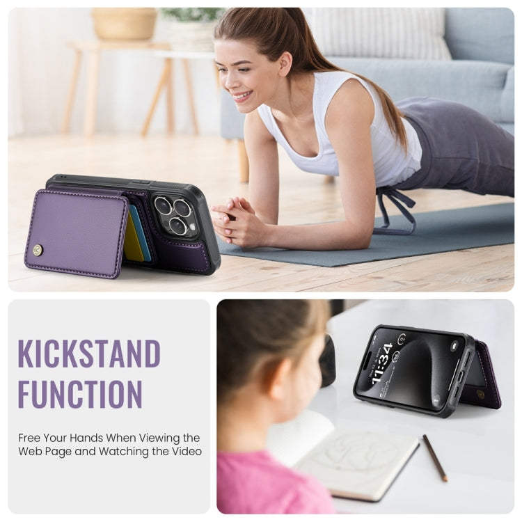 For iPhone 15 Plus JEEHOOD J05 Business Magnetic Style RFID Leather Phone Case(Purple) - iPhone 15 Plus Cases by JEEHOOD | Online Shopping South Africa | PMC Jewellery | Buy Now Pay Later Mobicred