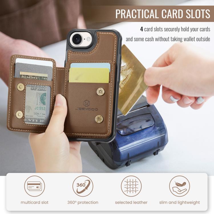 For iPhone 16e JEEHOOD J05 Business Magnetic Style RFID Leather Phone Case(Brown) - free shipping - PMc TechLife - Order now!