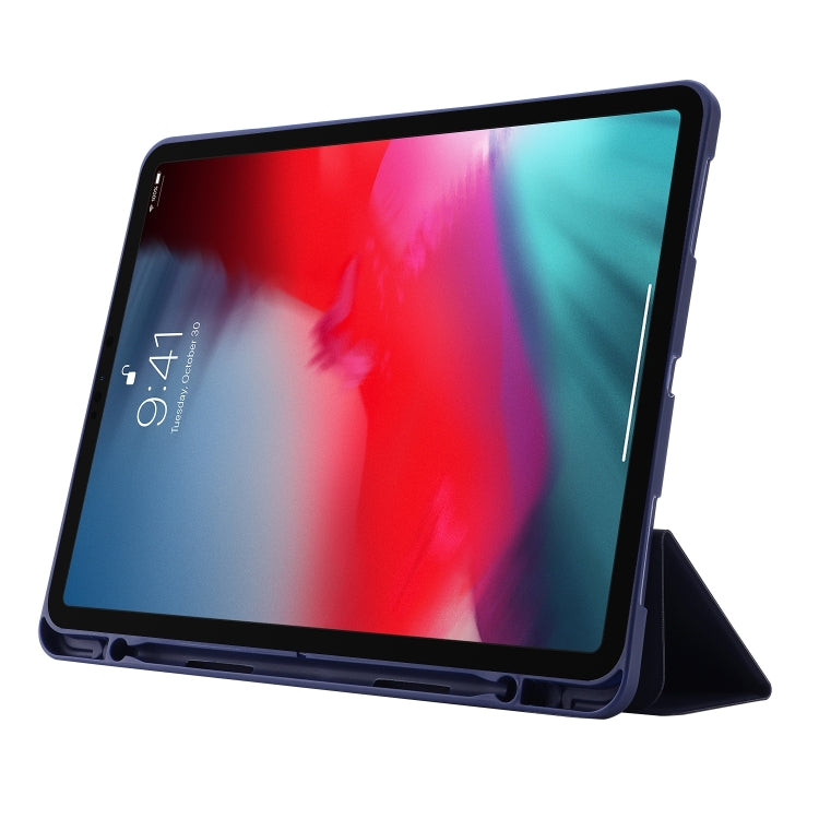 For iPad Air 11 2024 Skin Feel Tri-fold Leather Tablet Case with Pen Slot(Dark Blue) - iPad Air 11 2024 Cases by PMC Jewellery | Online Shopping South Africa | PMC Jewellery | Buy Now Pay Later Mobicred