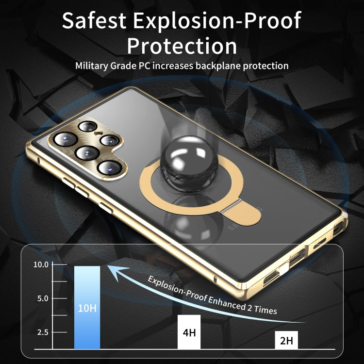 For Samsung Galaxy S24 Ultra 5G MagSafe Magnetic Privacy Frosted Tempered Glass Holder Phone Case(Gold) - Galaxy S24 Ultra 5G Cases by PMC Jewellery | Online Shopping South Africa | PMC Jewellery | Buy Now Pay Later Mobicred