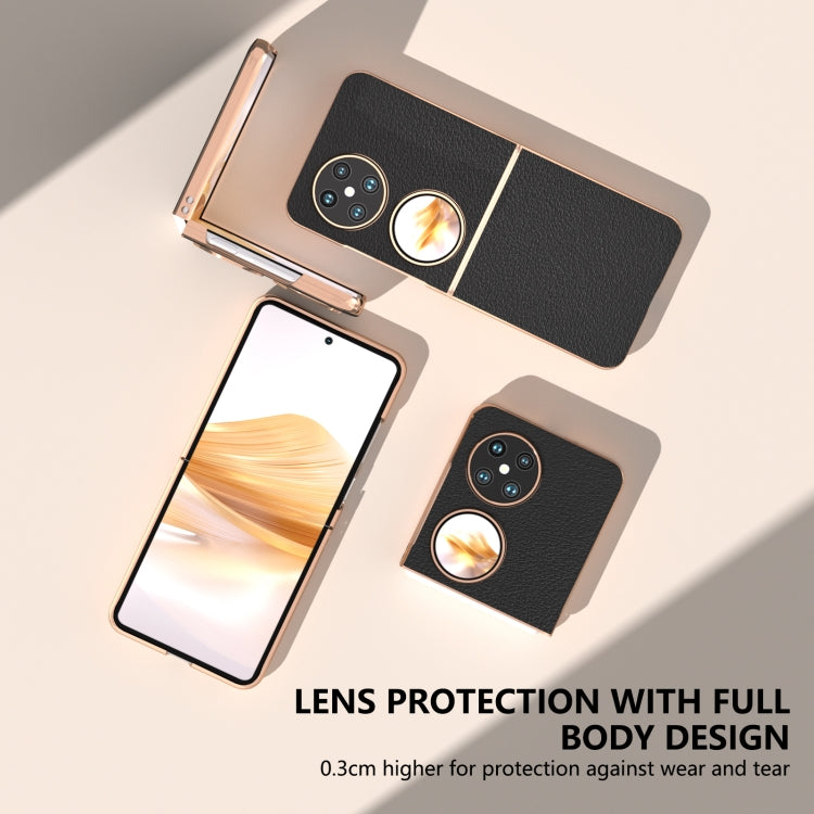 For Huawei Pocket 2 Nano Plating Genuine Leather Wave Series Phone Case(Black) - Huawei Cases by PMC TechLife | Online Shopping South Africa | PMC TechLife | Buy Now Pay Later Mobicred