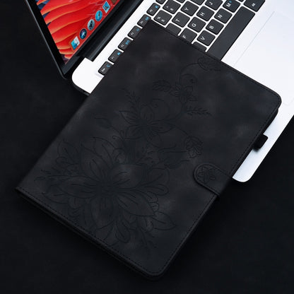 For iPad Air 13 2024 Lily Embossed Leather Smart Tablet Case(Black) - iPad Air 13 2024 Cases by PMC Jewellery | Online Shopping South Africa | PMC Jewellery | Buy Now Pay Later Mobicred