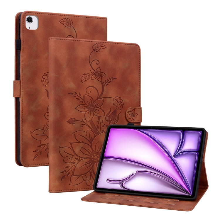 For iPad Air 11 2025 / 2024 Lily Embossed Leather Smart Tablet Case(Brown) - iPad Air 11 2025 / 2024 Cases by PMC Jewellery | Online Shopping South Africa | PMC Jewellery | Buy Now Pay Later Mobicred