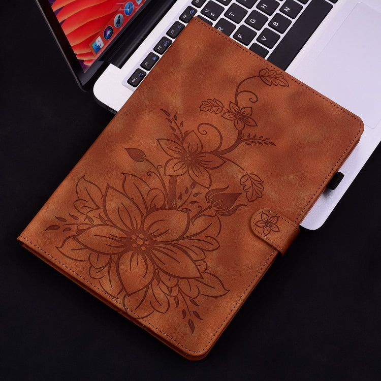 For iPad Air 11 2025 / 2024 Lily Embossed Leather Smart Tablet Case(Brown) - iPad Air 11 2025 / 2024 Cases by PMC Jewellery | Online Shopping South Africa | PMC Jewellery | Buy Now Pay Later Mobicred