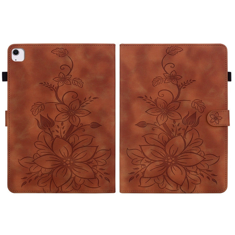 For iPad Air 11 2025 / 2024 Lily Embossed Leather Smart Tablet Case(Brown) - iPad Air 11 2025 / 2024 Cases by PMC Jewellery | Online Shopping South Africa | PMC Jewellery | Buy Now Pay Later Mobicred