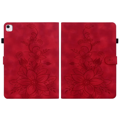 For iPad Air 11 2024 Lily Embossed Leather Smart Tablet Case(Red) - iPad Air 11 2024 Cases by PMC Jewellery | Online Shopping South Africa | PMC Jewellery | Buy Now Pay Later Mobicred