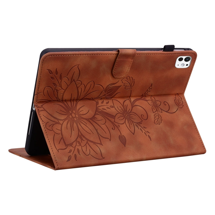 For iPad Pro 11 2024 Lily Embossed Leather Smart Tablet Case(Brown) - iPad Pro 11 2024 Cases by PMC TechLife | Online Shopping South Africa | PMC TechLife | Buy Now Pay Later Mobicred