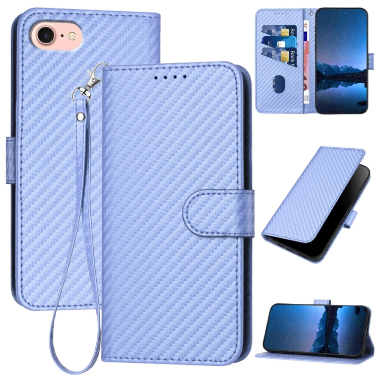 For iPhone SE 2024 YX0070 Carbon Fiber Buckle Leather Phone Case with Lanyard(Light Purple) - More iPhone Cases by PMC Jewellery | Online Shopping South Africa | PMC Jewellery | Buy Now Pay Later Mobicred