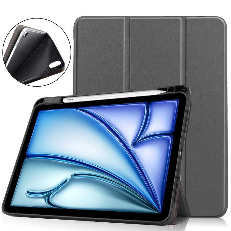 For iPad Air 11 2024 Custer TPU Pure Color 3-Fold Holder Smart Leather Tablet Case(Grey) - iPad Air 11 2024 Cases by PMC Jewellery | Online Shopping South Africa | PMC Jewellery | Buy Now Pay Later Mobicred