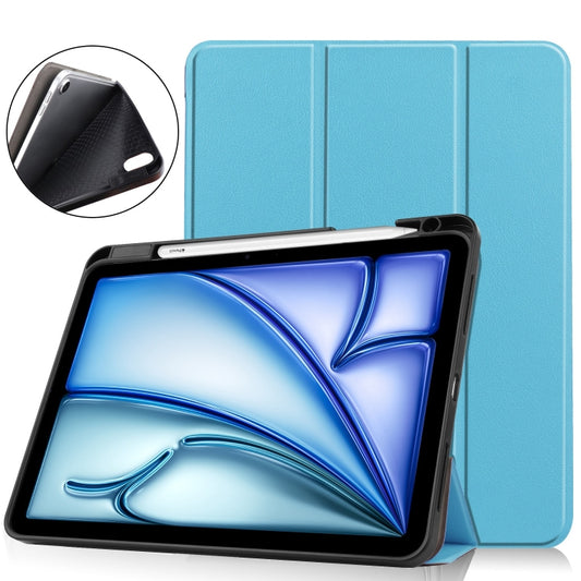 For iPad Air 11 2024 Custer TPU Pure Color 3-Fold Holder Smart Leather Tablet Case(Sky Blue) - iPad Air 11 2024 Cases by PMC Jewellery | Online Shopping South Africa | PMC Jewellery | Buy Now Pay Later Mobicred