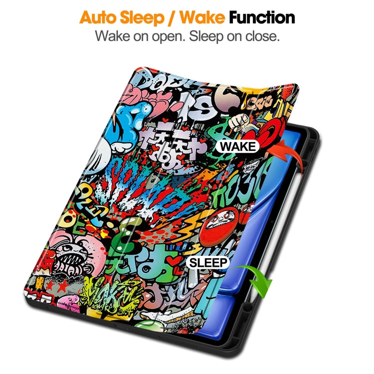 For iPad Air 13 2024 Custer Painted 3-Fold Holder Smart Leather Tablet Case with Pen Tray(Graffiti) - iPad Air 13 2024 Cases by PMC TechLife | Online Shopping South Africa | PMC TechLife | Buy Now Pay Later Mobicred