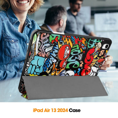 For iPad Air 13 2024 Custer Painted 3-Fold Holder Smart Leather Tablet Case with Pen Tray(Graffiti) - iPad Air 13 2024 Cases by PMC Jewellery | Online Shopping South Africa | PMC Jewellery | Buy Now Pay Later Mobicred