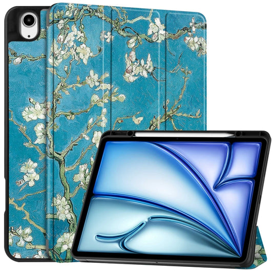 For iPad Air 13 2024 Custer Painted 3-Fold Holder Smart Leather Tablet Case with Pen Tray(Apricot Flower) - iPad Air 13 2024 Cases by PMC Jewellery | Online Shopping South Africa | PMC Jewellery | Buy Now Pay Later Mobicred