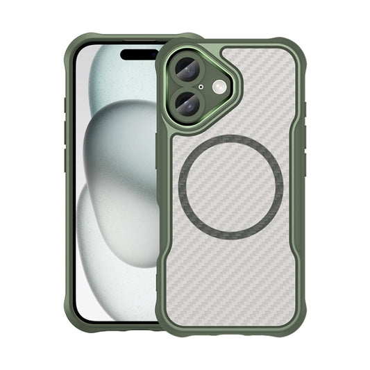 For iPhone 16 Carbon Fiber Texture MagSafe Translucent Phone Case(Green) - iPhone 16 Cases by PMC Jewellery | Online Shopping South Africa | PMC Jewellery | Buy Now Pay Later Mobicred